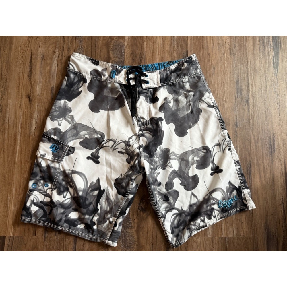 Y2K Ripzone Men's Ink Splatter Board Shorts Surfer Skate Grunge Size 34" Waist